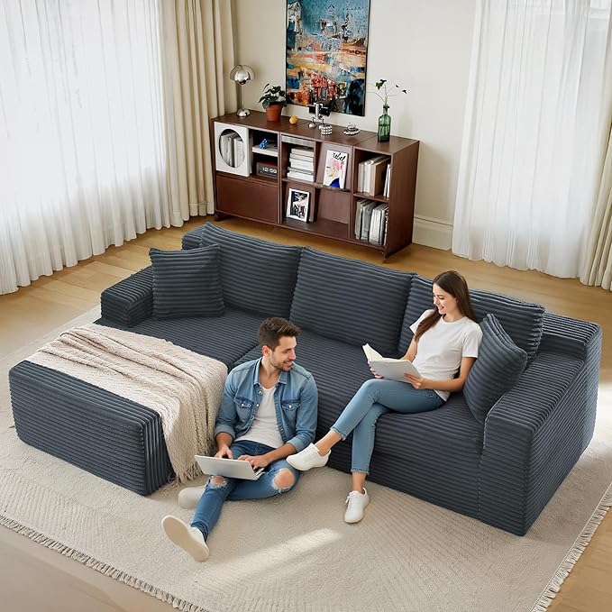 105''Sectional Cloud Couch with L Shaped Chaise,Modern Modular Sectional Sofa,Comfy Sectional Couches for Living Room,Bedroom,Apartment (Dark Grey, Left Facing Chaise)