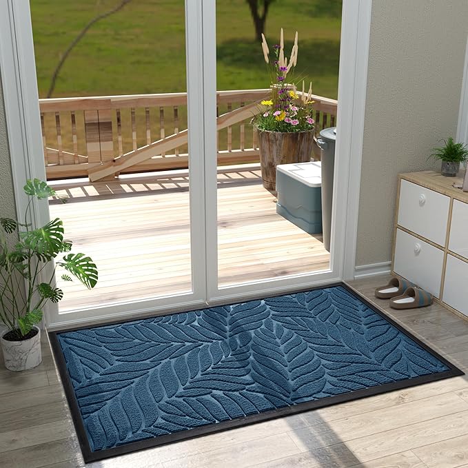 Yimobra Front Door Mat Outdoor Indoor, 47x32 All-Season Waterproof Welcome Mat, All-Weather Outside Entrance Mat, Non-Slip Patio Porch Doormat, Low Profile, Fade Resistant, Blue