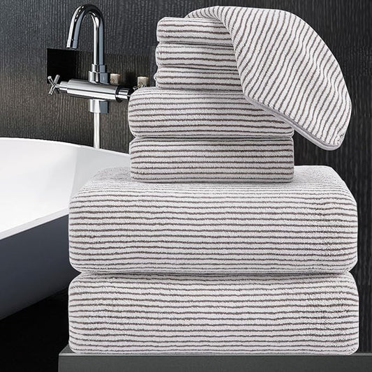8-Piece Premium Towel Set for Bathroom|2 Oversized Large Bath Sheet,2 Hand Towels,4 Washcloths|Soft Cozy Highly Absorbent Fast Dry Microfiber Shower Towel Set for Hotel Bathroom Essentials,Brown White