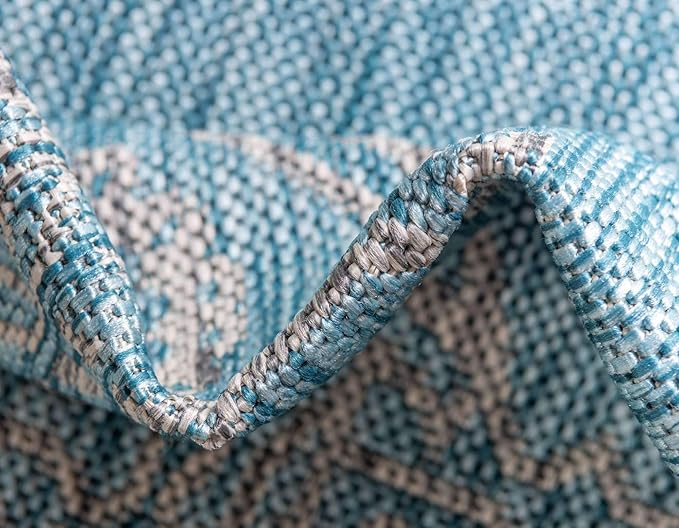 Unique Loom Outdoor Traditional Collection Area Rug - Antique (5' 1" x 8' Rectangle, Light Aqua/ Gray)