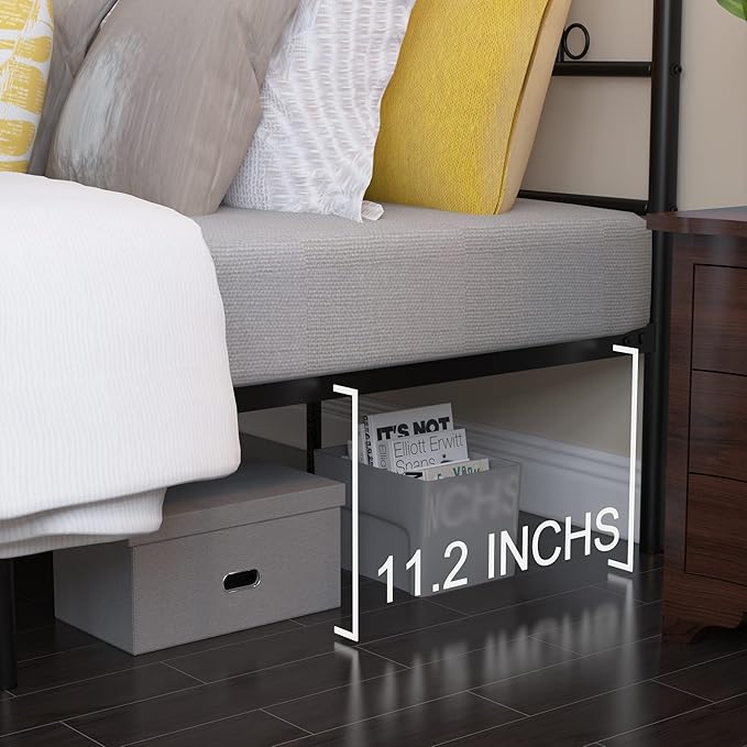 Weehom Full Size Platform Bed with Unique Flower Design Mattress Foundation Strong Metal Slats Support,Easy Assembly Black