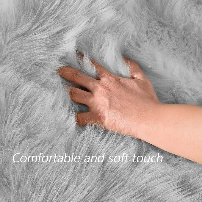 Latepis Grey Sheepskin Rug 4x6 Area Rugs Bedside Fluffy Faux Fur Rug Shag Carpets for Bedroom Living Room Playing Room Décor, Sheepskin