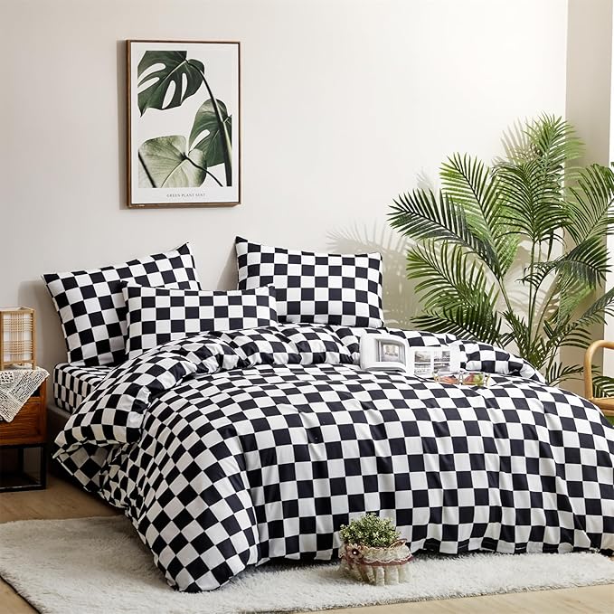 Black and White Checkered Comforter Set Full Comforter Set 3 Pieces Comforter Set Lightweight and Soft All-Season Comforter with 1 Comforter and 2 Pillowcases