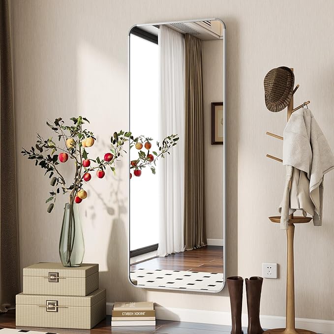 BEAUTYPEAK Silver Full Length Mirror, 56"x21" Rounded Corner Floor Mirror Standing Hanging or Leaning Against Wall, Suitable for Bedroom or Dressing Room