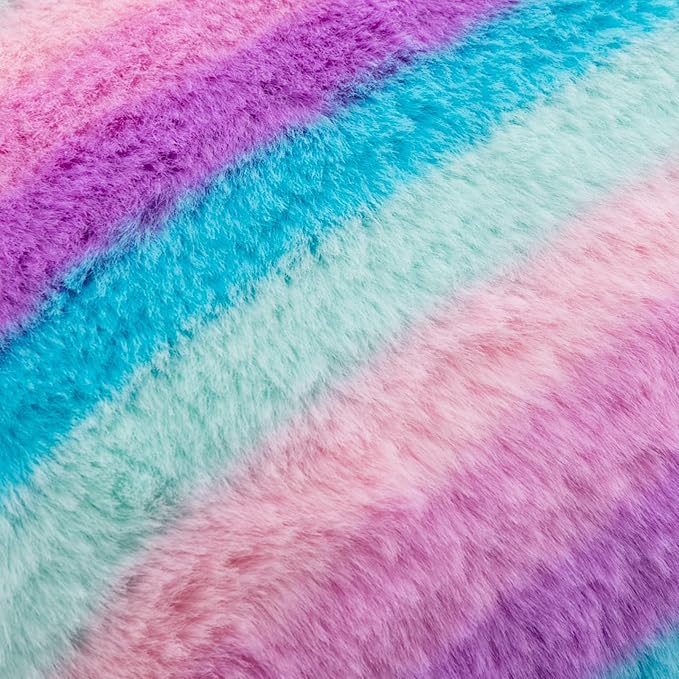 Cute Fuzzy Kids Chair for Teenage Girls - Rolling Study Desk with Adjustable Heart Shaped Reading Vanity for Bedroom, Rainbow