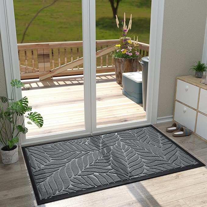 Yimobra Front Door Mat Outdoor Indoor, 47x32 All-Season Waterproof Welcome Matt, All-Weather Outside Entrance Mat, Non-Slip Patio Porch Doormat, Low Profile, Fade Resistant, Grey