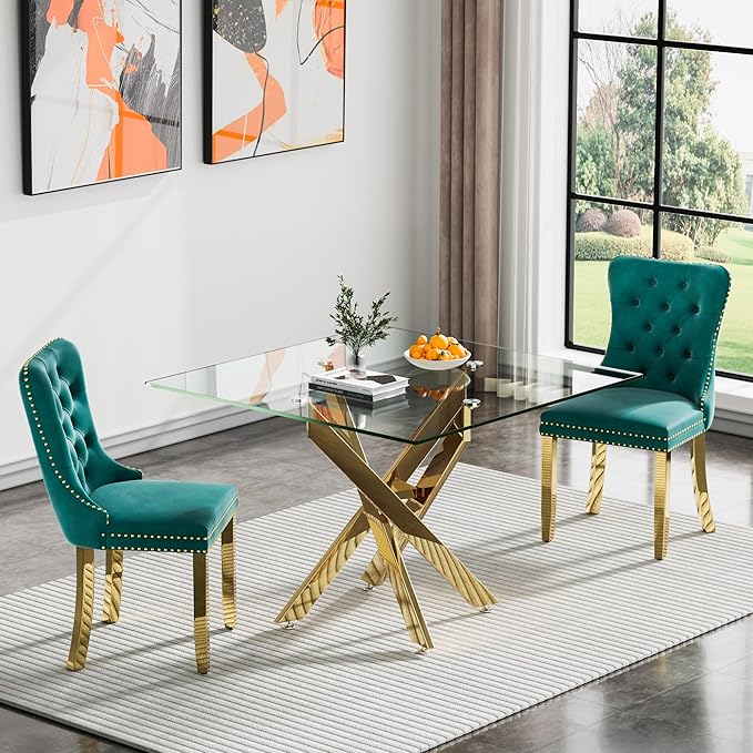 Square Glass Dining Table with Tempered Glass Top and Metal Legs - Modern Style for Home, Kitchen, Dining Room