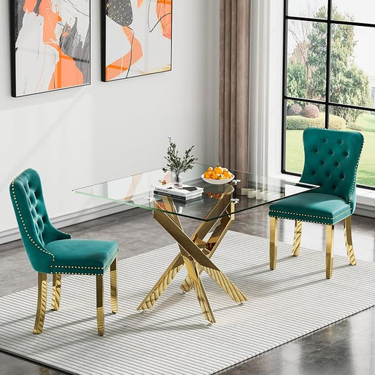 Square Glass Dining Table with Tempered Glass Top and Metal Legs - Modern Style for Home, Kitchen, Dining Room