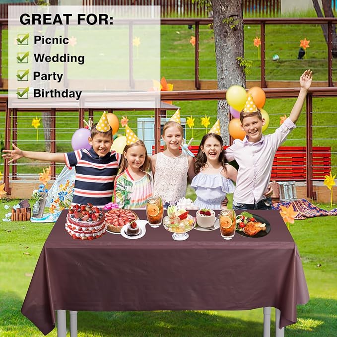 Craft And Party, 54 in x 100 feet Plastic Table Cover Roll for Party, Banquet, Picnic, Kids Activities for Any Size and Shape Table (Brown, 54" x 100ft)