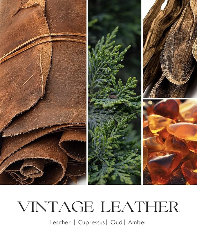 AOOVOO Scented Candles for Men - Large 22oz 120 Hours of Burn Time, Vintage Leather Candles for Home Scented | Crackling Wood Wick Soy Candle | Strong Fragranced Black Candle Gift for Women & Men