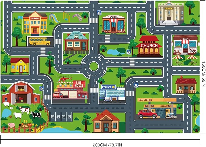 Kids Carpet Playmat, Kids Rug for Playroom Car Mat Town City Road Map Playmat, Extra Large Boys Kids Car Track Play Rug Bedroom, Living Room (Style Four, 78.7X 59 INCH)