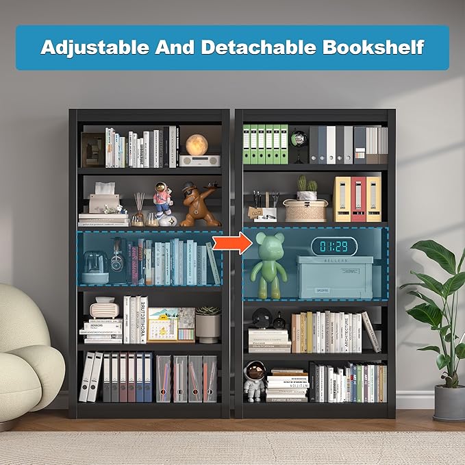 69" Tall Bookcase, Metal 6 Tier Bookshelf, Adjustable Industrial Bookshelf, Easy Assembly Modern Open Black Storage Shelf for Office, Bedroom, Living Room, Classroom, Library