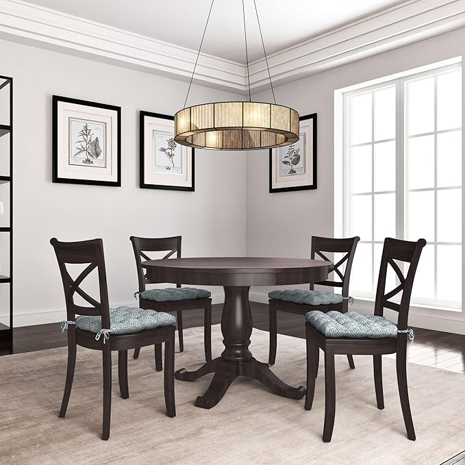 Barnett Home Decor Tibet Blue Dining Chair Pad with Ties - 15 x 17 Size Small Chair Cushion - Latex Foam Fill - Machine Washable, Reversible, 100% Cotton, Made in USA (Mandalas - Navy)