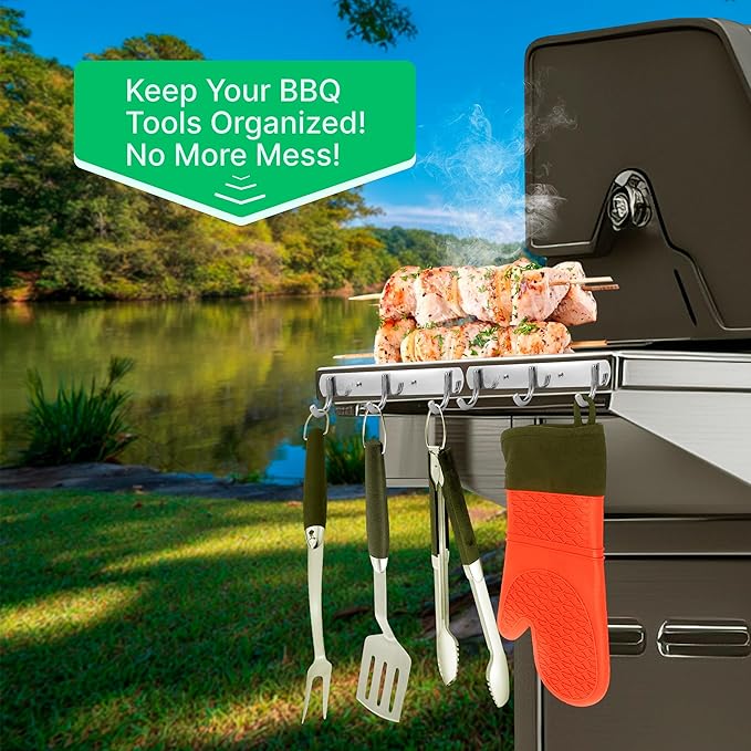 TidyFriend Grill Hooks for Utensils, 2 Pack Heavy Duty BBQ Grill Utensil Holder with 8 Screws, Metal Grill Tool Hanger for Char-Broil, Weber, Blackstone, and Charcoal Grills