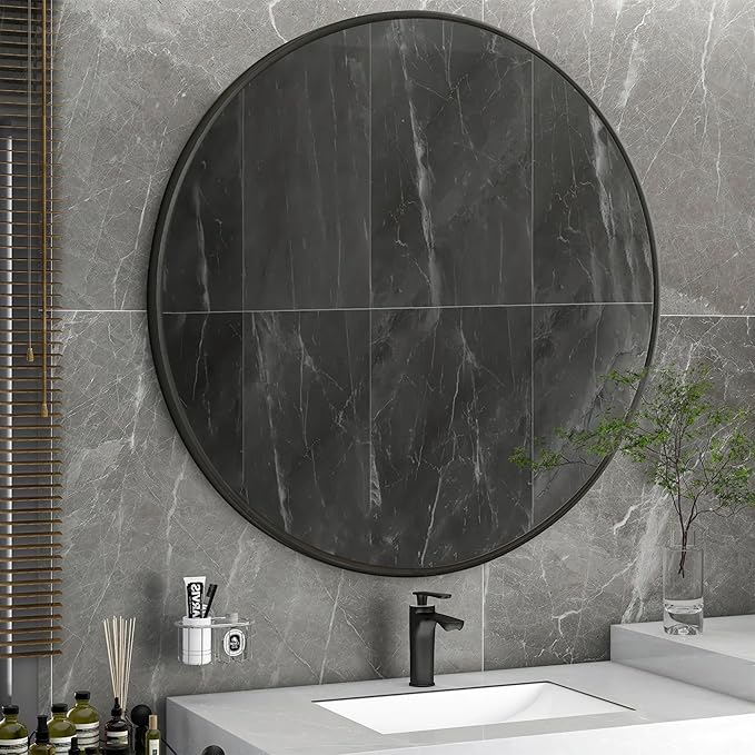 Black Round 36 Inch Mirror,Circle Bathroom Vanity Mirror for Wall,Hanging Modern Tempered Glass Mirror for Entryway or Living Room (36 Inch, Black)