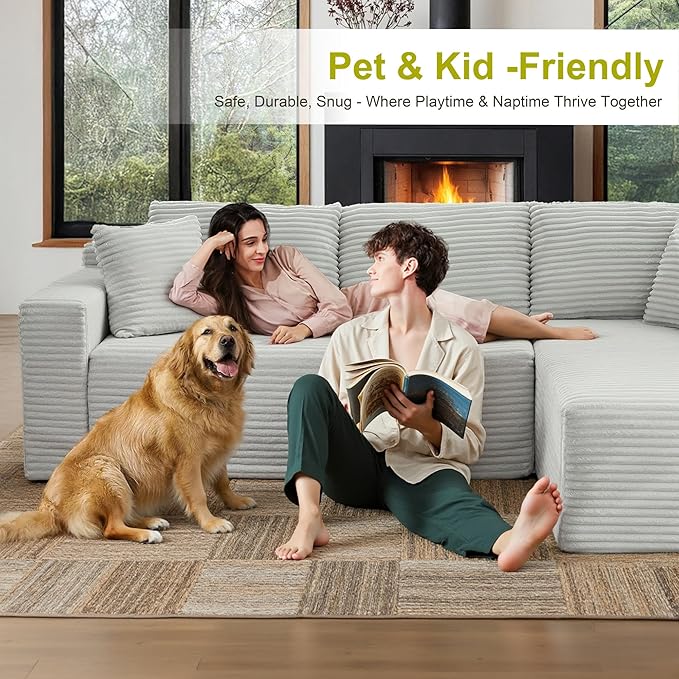 105''Sectional Cloud Couch with L Shaped Chaise,Modern Modular Sectional Sofa,Boneless Couch with Deep Seat,Comfy Couches for Living Room (Light Grey, Right Facing Chaise)