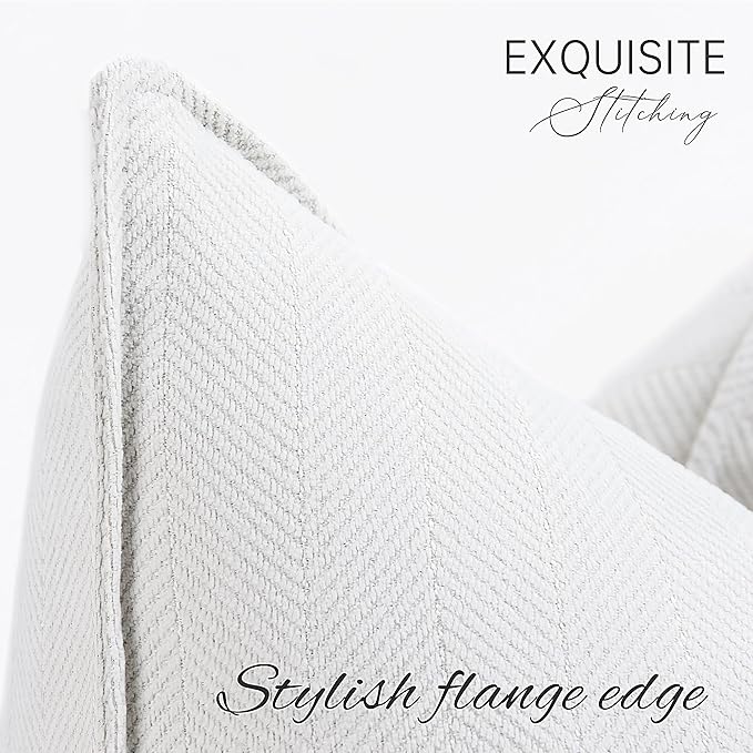 ZWJD Cream Pillow Covers 22x22 Set of 2 Chenille Throw Pillow Covers with Elegant Design Soft and Luxurious Decorative Throw Pillows for Couch, Bed, and Home Decor