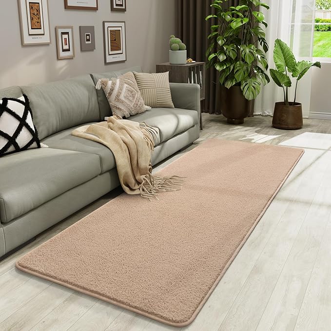 Soft Runner Rugs for Bedroom 2x6, Non Slip Runners for Hallway Kitchen Laundry Dorm Washable, Minimalist Low Pile Long Rugs for Boys Men Girls Kids, Beige
