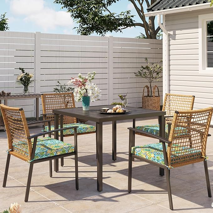 Set of 4 Outdoor Square Chair Cushions 18.5"x16"x2" for Patio, Water Resistant Patio Dining Seat Pads Replacement for Kitchen Garden and Outdoor Furniture Decoration - Damask Green