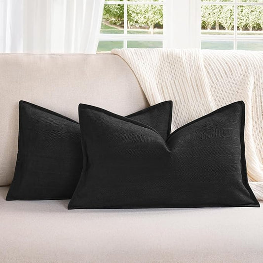 ZWJD Black12x20 Pillow Covers Set of 2 Chenille Throw Pillow Covers with Elegant Design Soft and Luxurious Decorative Throw Pillows for Couch, Bed, and Home Decor