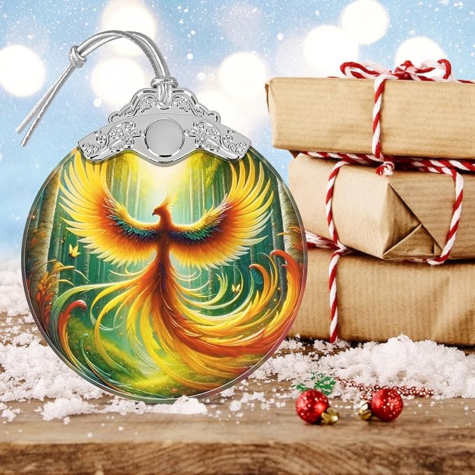 Phoenix Stained Glass Hanging Ornament - Christmas Tree Decoration, Holiday Home Decor, Gift Exchange Idea - Phoenix in Full Wings