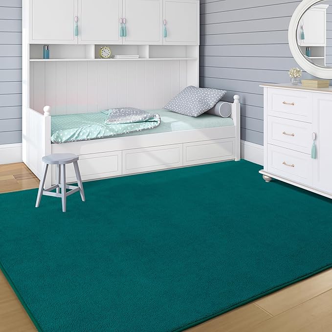 Soft Rugs for Living Room 5x7 Teal Green, Minimalist Area Rug for Bedroom Nursery Dining Table Dorm, Throw Rugs for Men Boys Girls Kids Room Indoor Floor Carpets