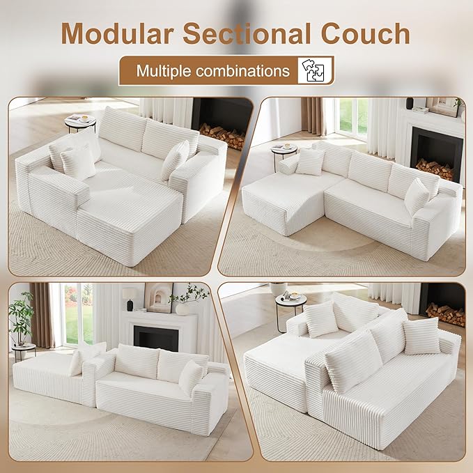 105''Sectional Cloud Couch with L Shaped Chaise,Modern Modular Sectional Sofa,Comfy Sectional Couches for Living Room,Bedroom,Apartment (White, Right Facing Chaise)