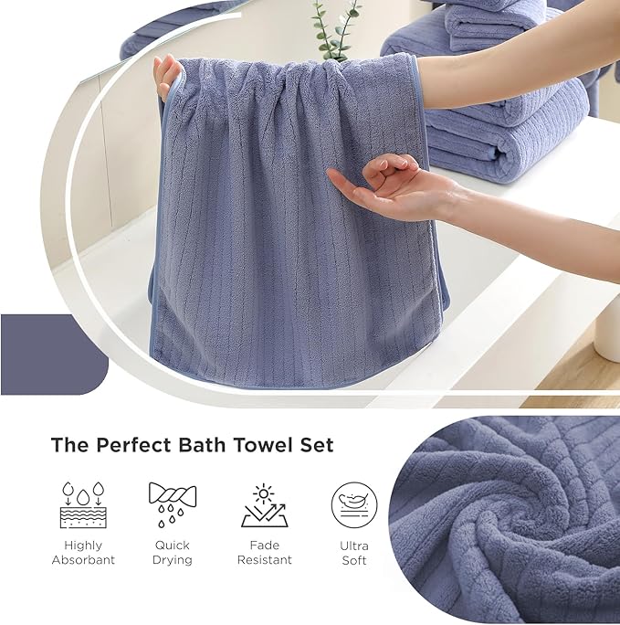 18 Piece Family Bath Towel Set Include 6 Bath Towels,6 Hand Towels and 6 Washcloths Soft Bathroom Towel with Hanging Loops,Highly Absorbent Quick Dry Towels Set for Bathroom,Hotel and Spa-Violet