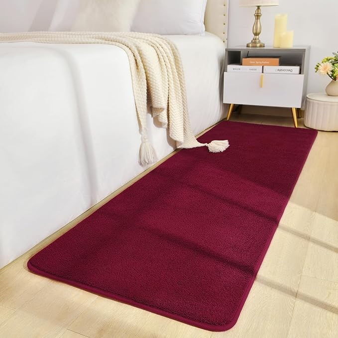 Soft Runner Rugs for Bedroom 2x6, Non Slip Runners for Hallway Kitchen Laundry Dorm Washable, Minimalist Low Pile Long Rugs for Boys Men Girls Kids, Wine Red