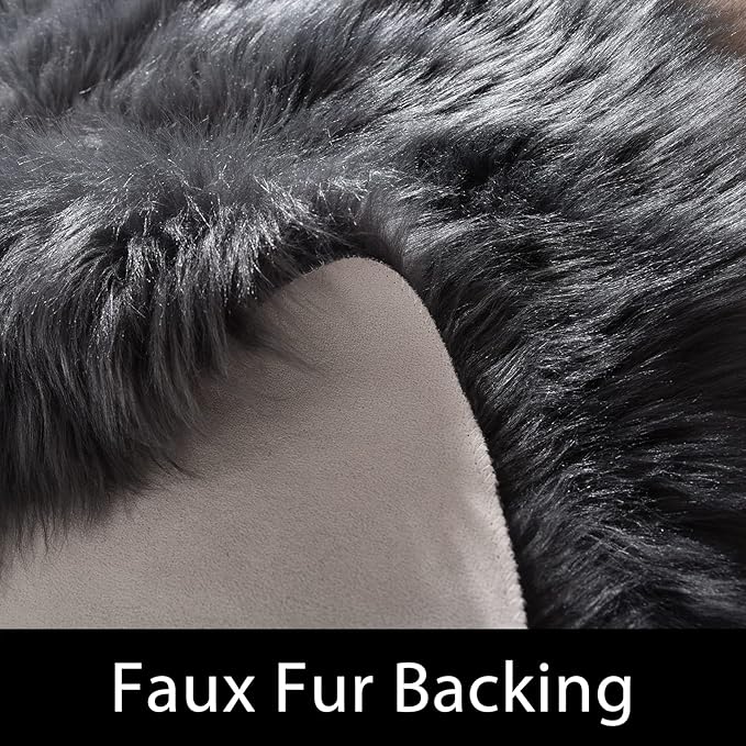 Latepis 4x6 Shag Dark Grey Faux Fur Sheepskin Rug Bedside Plush Rugs Washable Fluffy Rug for Bedroom Dorm Luxury Home Décor, Rectangle