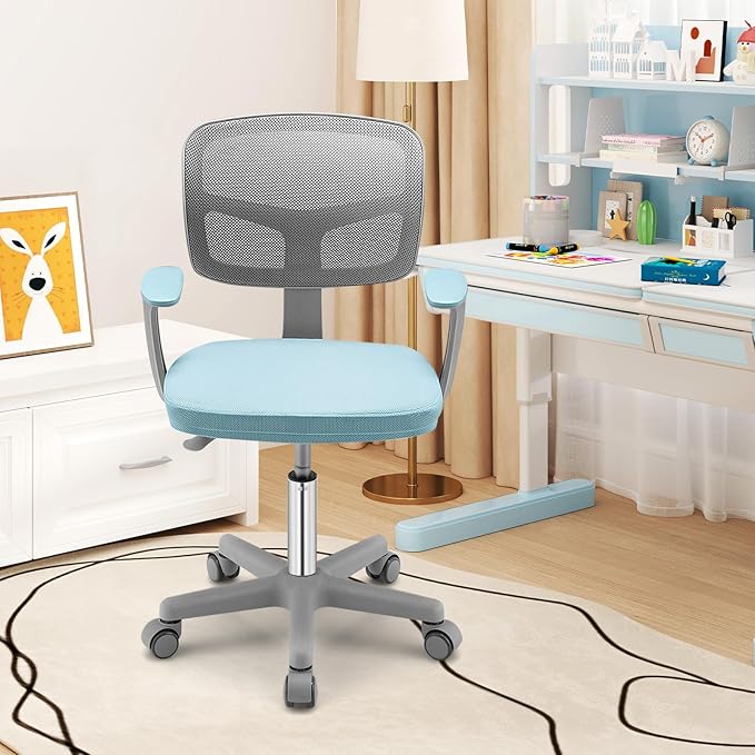 Giantex Kids Desk Chair, Height Adjustable Children Swivel Computer Chair with Y-Shaped Lumbar Support & Universal Casters, Mesh Kids Task Chair for Study, Boys Girls Aged 4-13, Blue