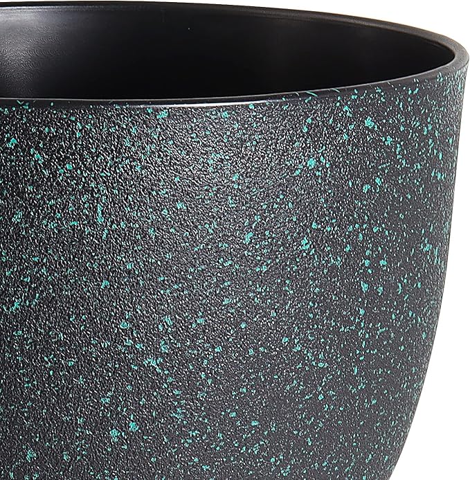 WOUSIWER Plant Pots 10/9/8 inch, Set of 3 Modern Decorative Plastic Planters with Drainage Holes and Saucers for House Plants Indoor Flowers Plants, Black with Green Speckles