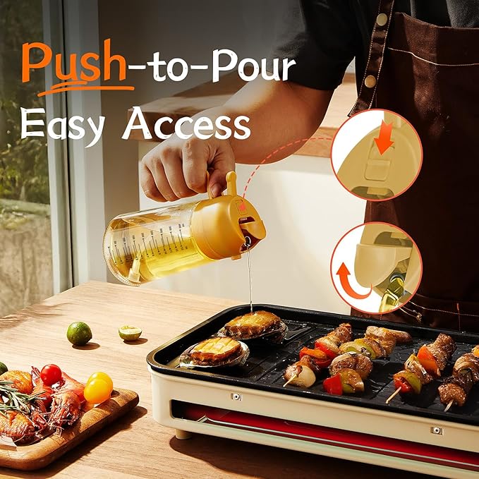 TrendPlain 16oz/470ml Glass Olive Oil Sprayer for Cooking – 2 in 1 Olive Oil Dispenser Bottle for Kitchen Gadgets and Air Fryer Accessories, Salad, BBQ - Yellow