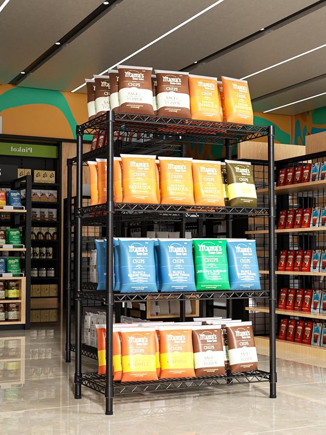 4 Tier Heavy Duty Shelves Adjustable Storage Shelf Organizer Metal Garage Wire Shelving Unit Pantry 18" D x 36" W x 59" H,Black