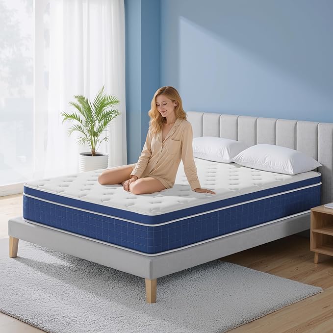 King Size Mattress 14 Inch, King Mattress in a Box, Hybrid Memory Foam Medium Firm Feel Individual Pocket Springs Matress, Breathable Fabric, Strong Edge Support, Fiberglass Free