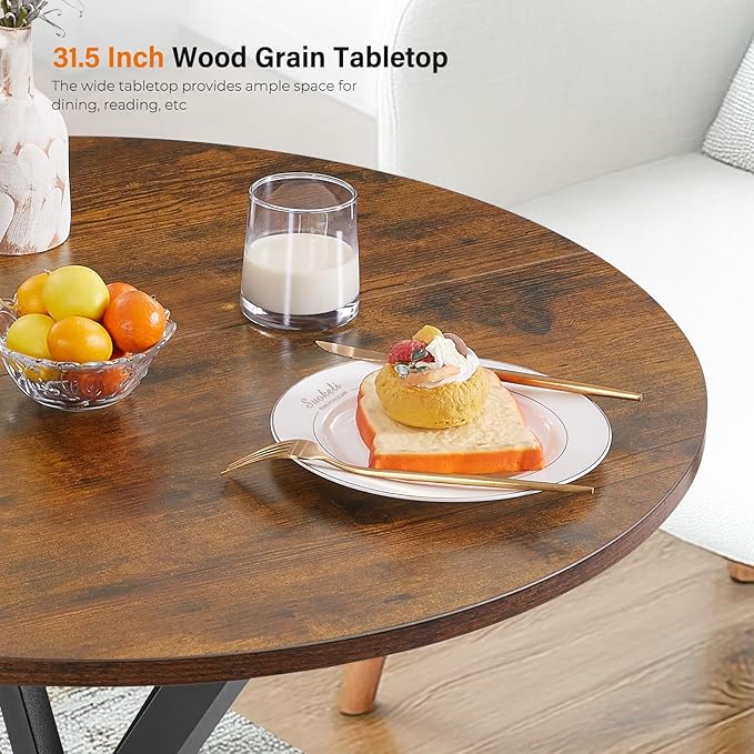 Unovivy 31.5" Small Round Dining Table for 2-4, Space Saving Circle Kitchen Dinner Table, Industrial Mid Century Modern Dining Room Desk for Kitchen, Apartment, Rustic Brown