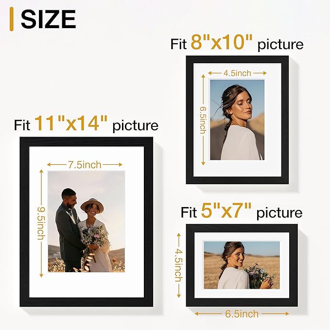 Vittanly Picture Frames Set of 14, Gallery Wall Frame Set with 2Pcs 11x14, 6Pcs 8x10 and 6Pcs 5x7 Photo Frames, Picture Frames Collage Wall Decor for Wall or Tabletop Display, Black