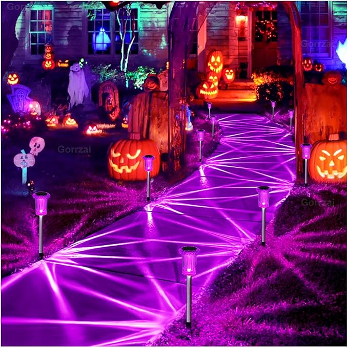 Halloween Solar Lights Outdoor 10 Pack Solar Pathway Lights Outdoor Halloween Decorations Waterproof Yard Lighting for Driveway Garden Walkway Path Landscape Lawn