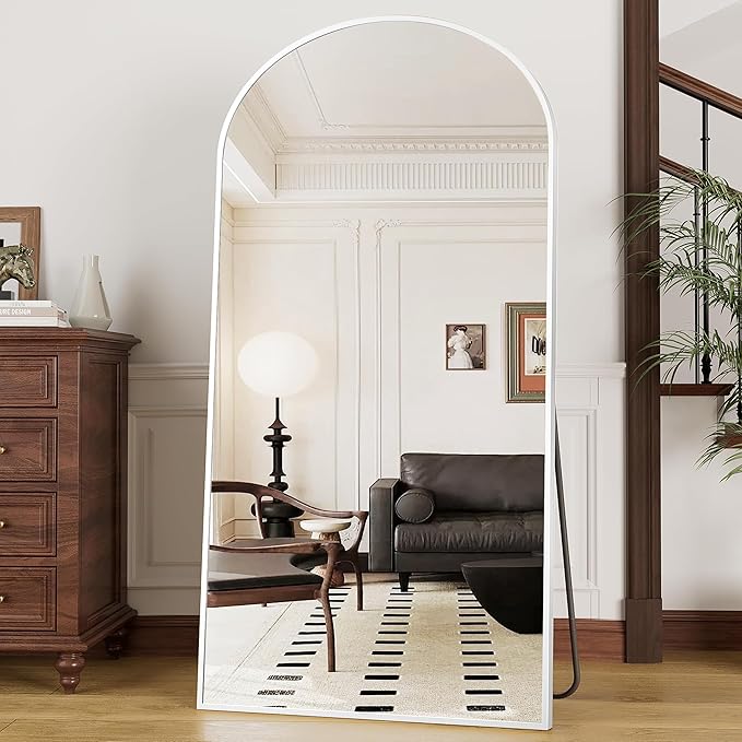 OGCAU Full Length Mirror, 76"x34" Arched-Top Floor Mirror, Hanging or Leaning, Standing Body Mirror, Wall Mounted with Aluminum Frame for Living Room (White)