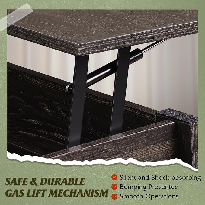 WLIVE Coffee Table, 39" Lift Top Coffee Table with Hidden Compartment and Storage Shelf for Living Room, Espresso