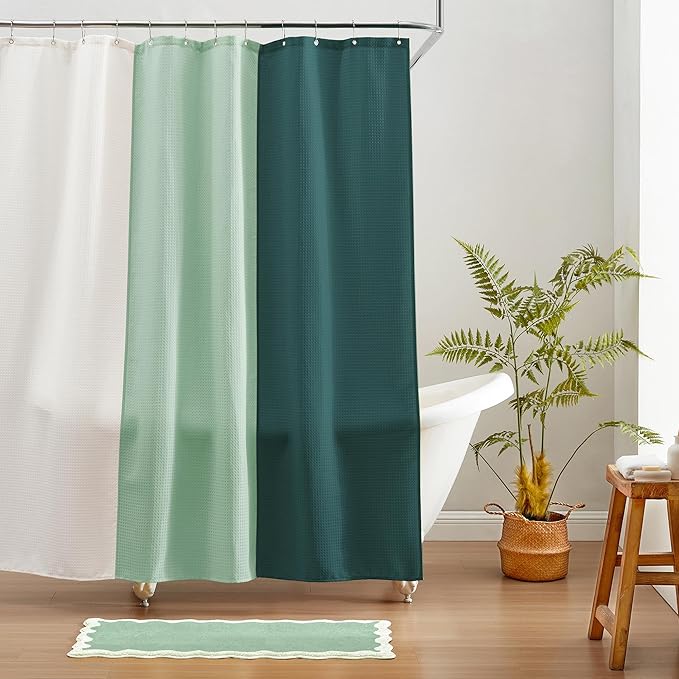 MONDAY MOOSE Bath Mat with Scalloped Wavy Ripple Design, Microfiber Absorbent Non Slip Tufted Rug for Floor, Shower or Kitchen (24x47 inch, Sage)