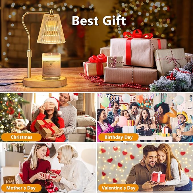 Candle Warmer Lamp with 7 LED Colors Changing,Candle Warmer with Timer Dimmer, Electric Candle Lamp with Adjustable Height Home Decor for Secented Jar Candles Christmas Gift for Mom Women
