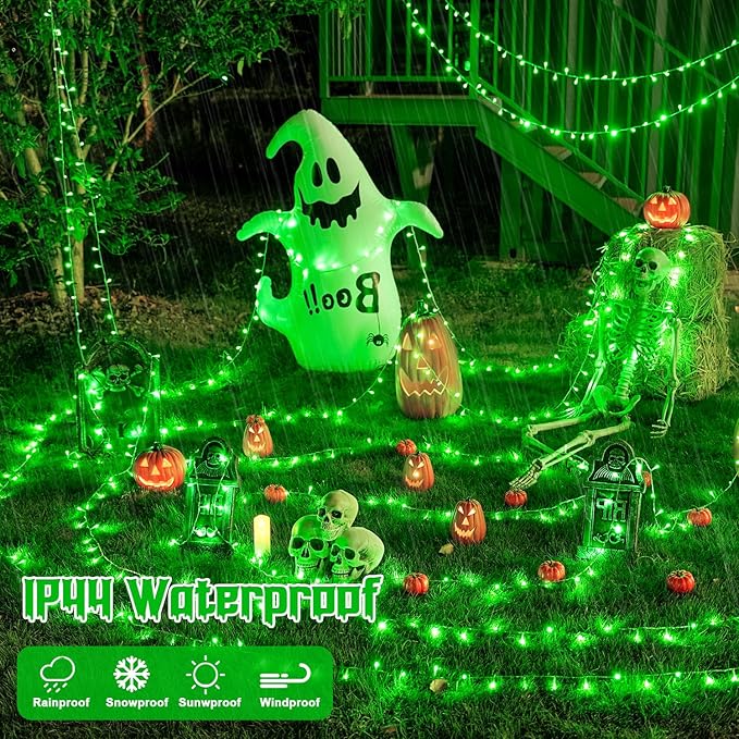 JMEXSUSS 400 LED Green Halloween Lights, 132ft Green String Lights Outdoor Waterproof, 8 Modes LED Christmas Light for Tree House Fireplace Party Halloween Decoration