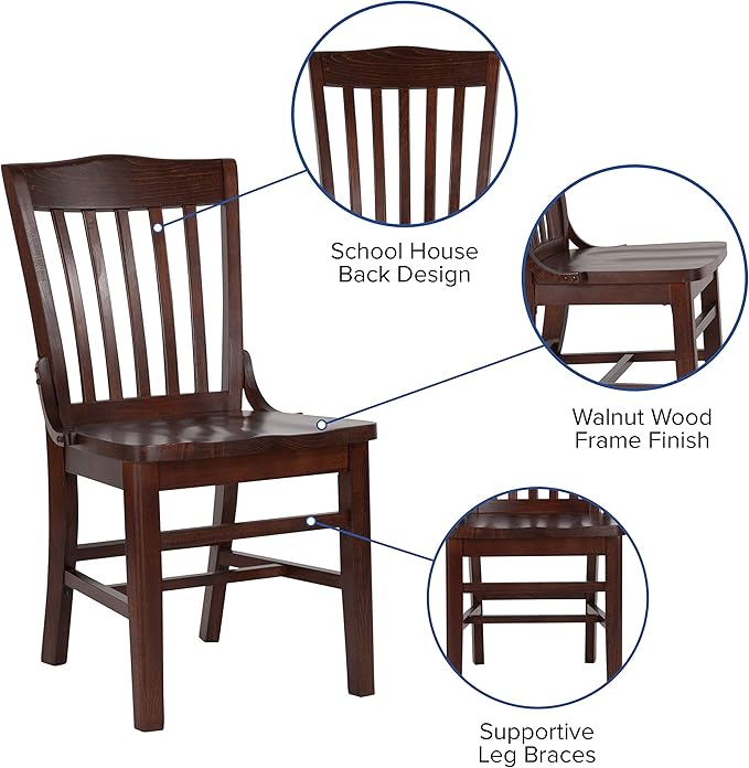 EMMA + OLIVER School House Back Walnut Wood Chair