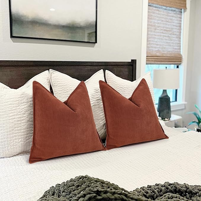 ZWJD Throw Rust Pillow Covers 22x22 Set of 2 Chenille Fall Pillow Covers with Elegant Design Soft and Luxurious Decorative Throw Pillows for Couch, Bed, and Home Decor