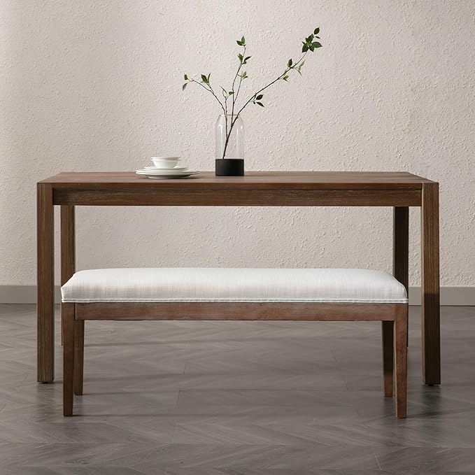Upholstered Entryway Bench Farmhouse Shoe Benches for Hallway Porch Bedroom Bench for End of Bed Dining Bench for Dining Table Dining Room Kitchen Window with Wood Legs, Linen, Beige