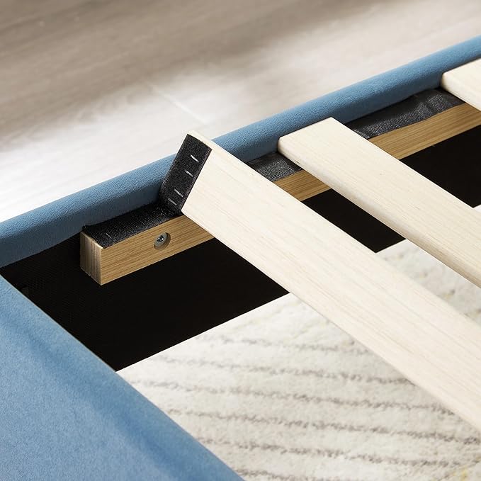 VECELO Bed Frame Queen Size with Adjustable Upholstered Headboard, Wooden Slats Platform, Noise-Free Design, Easy Assembly