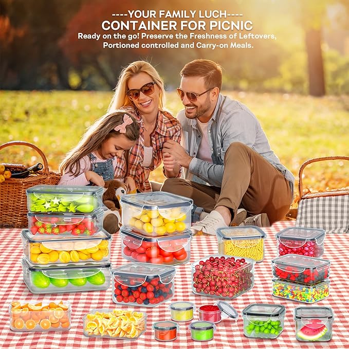 54 PCS Food Storage Containers with Lids Airtight (27 Lids &27 Containers) Leakproof Meal-Prep Kitchen Organization,Stackable Containers for Food Plastic Microwave/Dishwasher Safe with Labels & Pen