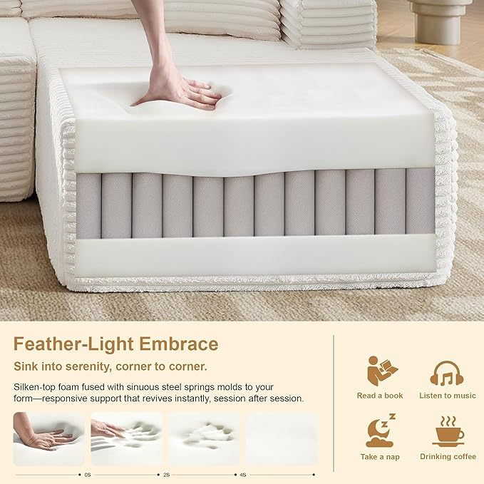 105''Sectional Cloud Couch with L Shaped Chaise,Modern Modular Sectional Sofa,Comfy Sectional Couches for Living Room,Bedroom,Apartment (White, Left Facing Chaise)