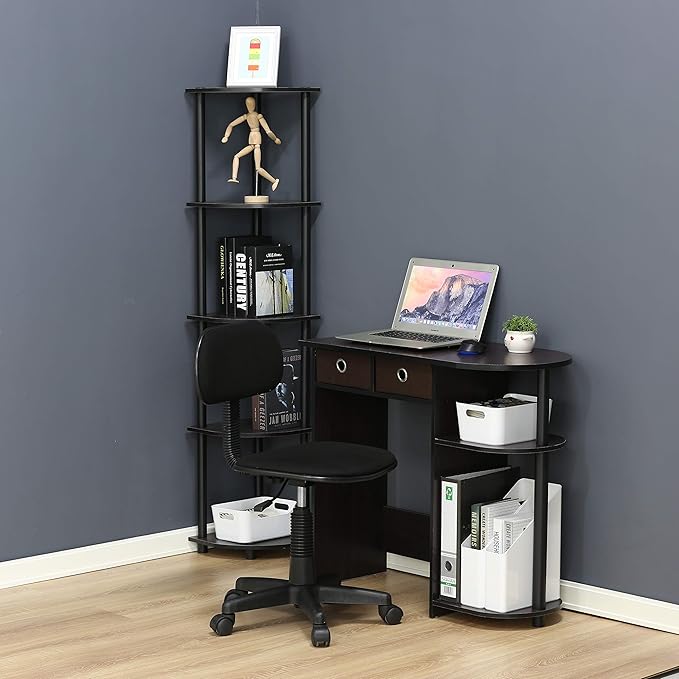 Furinno Go Green Home Laptop Notebook Computer Desk/Table with 2 Drawer Bins, Dark Walnut